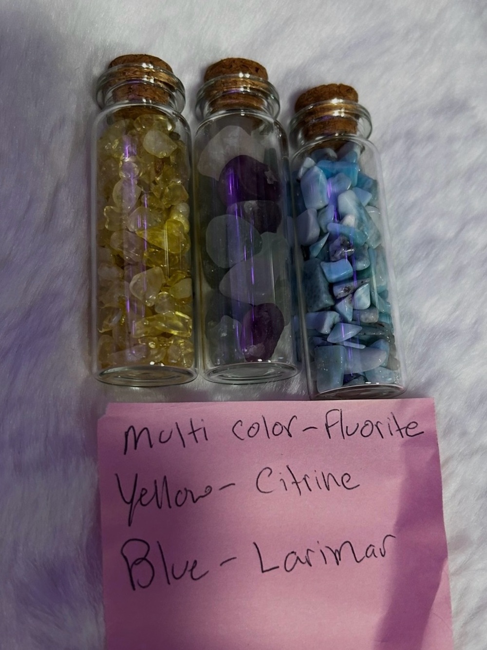 Three Mini Vial Gemstone Chips - Citrine, Amethyst/Fluorite, Blue Larimar